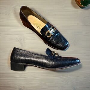 Salvatore Ferragamo Women's Lizard Leather Loafers Black SZ 5 B 55122